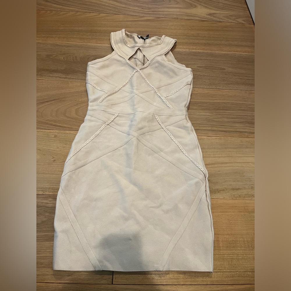 Beige mini bandage Bebe dress size small